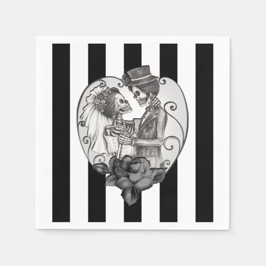 Striped Skeleton Liebe Paare Ehetanz Serviette (Vorderseite)