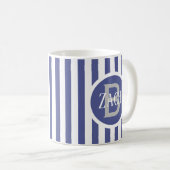 Striped Template Blue C49 Kurz Name Initial Kaffeetasse (VorderseiteRechts)