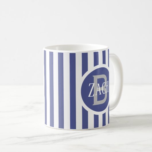 Striped Template Blue C49 Kurz Name Initial Kaffeetasse (VorderseiteRechts)