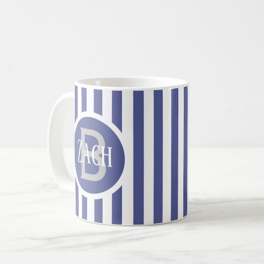 Striped Template Blue C49 Kurz Name Initial Kaffeetasse (Vorderseite Links)