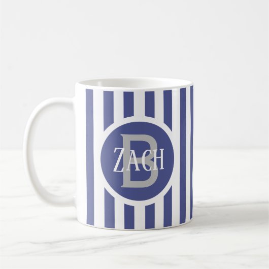 Striped Template Blue C49 Kurz Name Initial Kaffeetasse (Links)