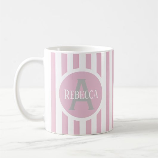 Striped Template Pink C52 Long Name Initial Kaffeetasse (Links)