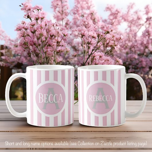 Striped Template Pink C52 Long Name Initial Kaffeetasse