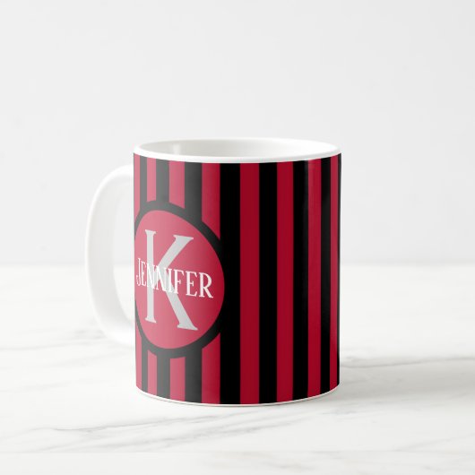 Striped Template Red C81 Long Name Initial Coffee Kaffeetasse (Vorderseite Links)