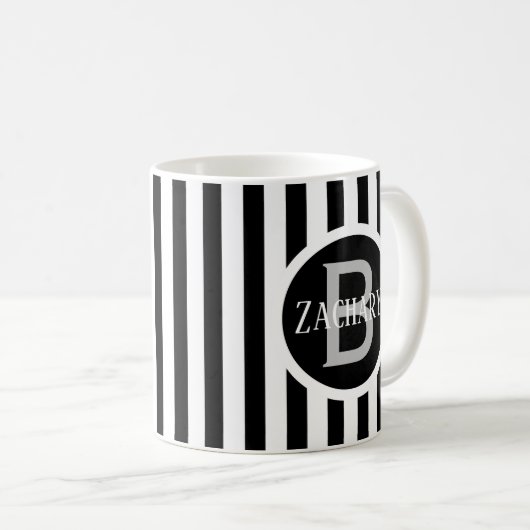Striped Template White C00 Long Name Initial Kaffeetasse (VorderseiteRechts)