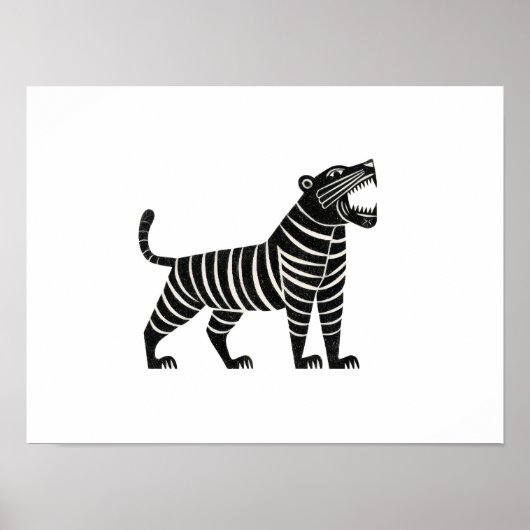 Striped Tiger Illustration – Minimalist Folk Anima Poster (Vorne)