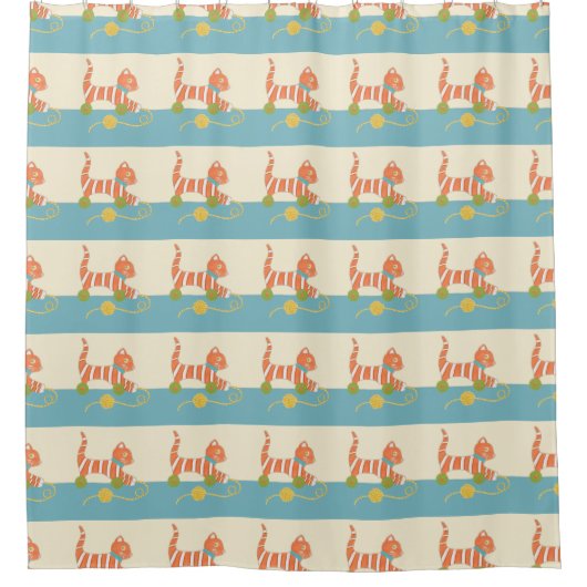 Striped Toy Cat mit Ball of String Duschvorhang (Vorderseite)