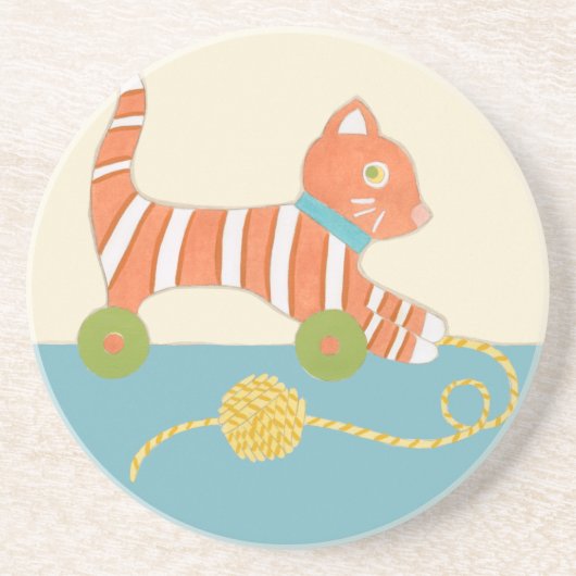 Striped Toy Cat mit Ball of String Getränkeuntersetzer (Vorne)