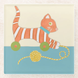 Striped Toy Cat mit Ball of String Glasuntersetzer