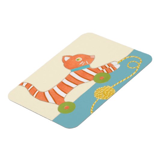 Striped Toy Cat mit Ball of String Magnet (Linke Seite)