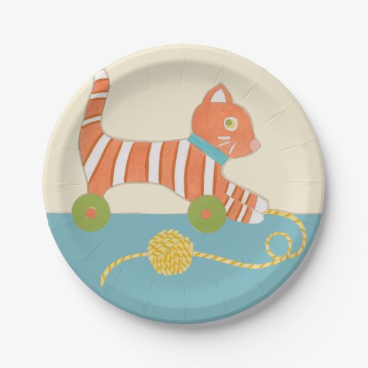 Striped Toy Cat mit Ball of String Pappteller (Vorderseite)