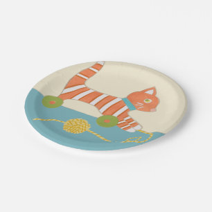 Striped Toy Cat mit Ball of String Pappteller