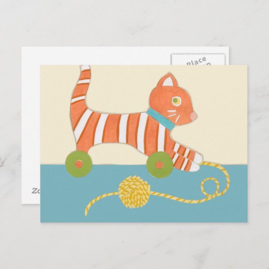 Striped Toy Cat mit Ball of String Postkarte (Vorne/Hinten)