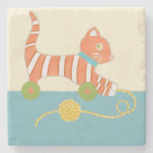 Striped Toy Cat mit Ball of String Steinuntersetzer (Vorderseite)