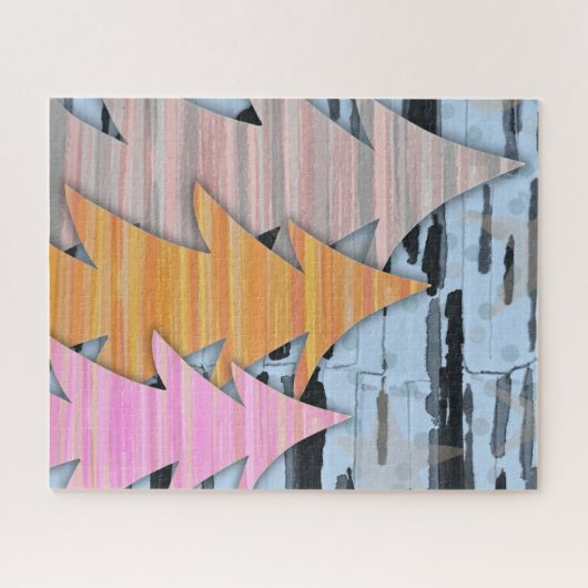 Striped Trees Winter Landscape Scene Puzzle (Horizontal)