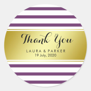 Striped Violet Gold Foil Vielen Dank für Ihre Hoch Runder Aufkleber