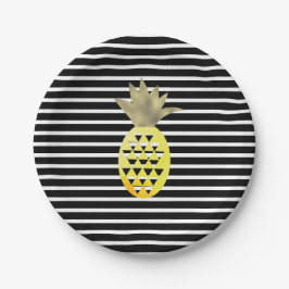 Striped Watercolor Gold Tropische Ananas Teller
