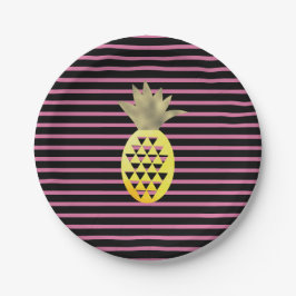 Striped Watercolor Gold Tropische Ananas Teller