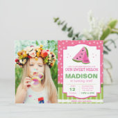 Striped Watermelon Geburtstag Einladung mit Foto (Stehend Vorderseite)