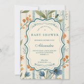 Striped Wildflower Baby Shower Einladung (Vorderseite)