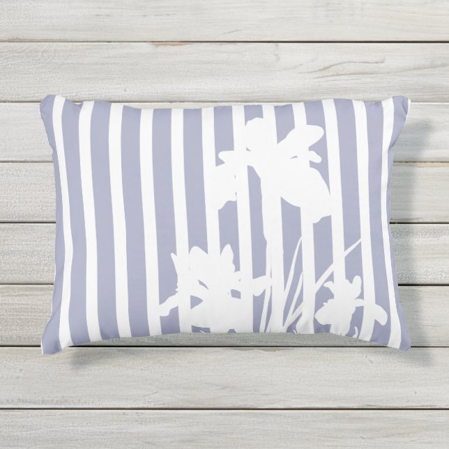 Stripes and Iris Flowers Silhouette  Kissen Für Draußen (Vorderseite)