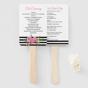 Stripes and Peonies Wedding Program Fan Fächer