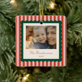 Stripes and Scallops Holiday Photo Keramikornament
