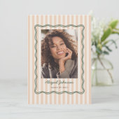 Stripes and Wavy Frame Graduation Card with Photo Einladung (Stehend Vorderseite)