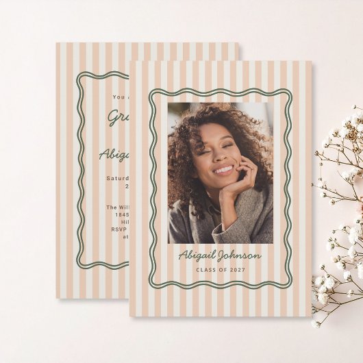 Stripes and Wavy Frame Graduation Card with Photo Einladung
