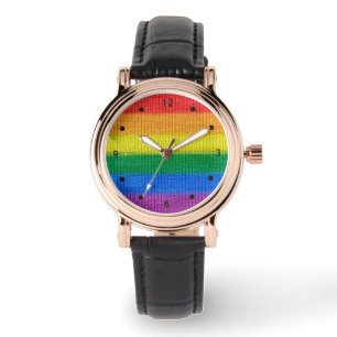 Stripes aus Stricken mit Regenbogenfarben nahtlos  Armbanduhr