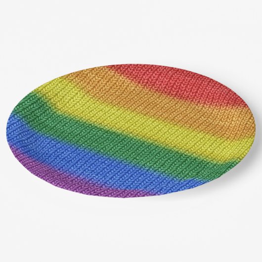 Stripes aus Stricken mit Regenbogenfarben nahtlos Pappteller (Schrägansicht)