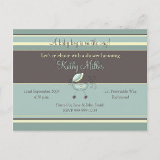 Stripes Baby Shower Invitation (Junge) Einladungspostkarte