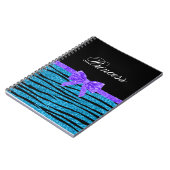 Stripes blauer Zebra Glitter Prinzessin lila Bogen Notizblock (Linke Seite)