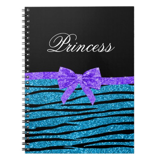 Stripes blauer Zebra Glitter Prinzessin lila Bogen Notizblock (Vorderseite)