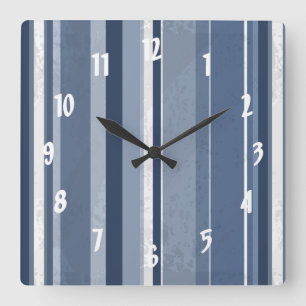 Stripes Blue Quadratische Wanduhr