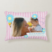 Stripes Daisy Floral Photo Pink Dekokissen (Vorderseite)