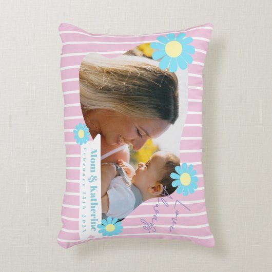 Stripes Daisy Floral Photo Pink Dekokissen (Vorderseite(Vertikal))