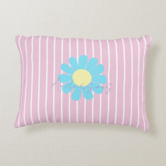 Stripes Daisy Floral Photo Pink Dekokissen (Rückseite)