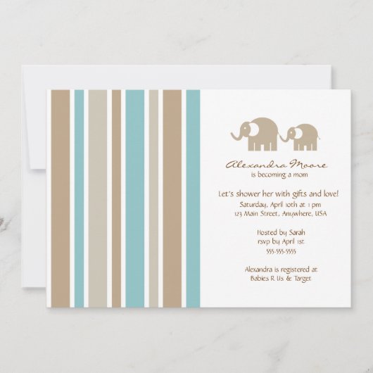 Stripes & Elephants Kinderdusche Einladung (Vorderseite)