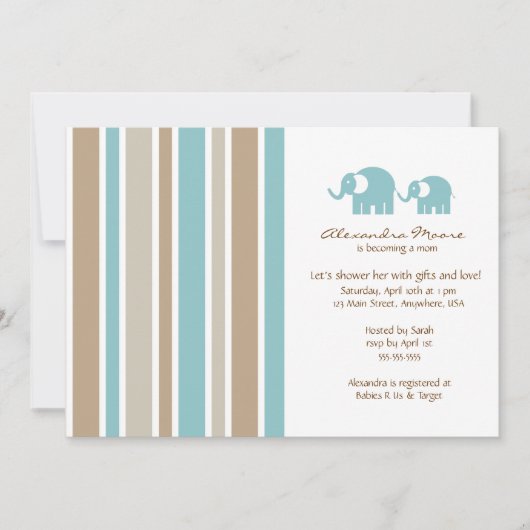 Stripes & Elephants Kinderdusche Einladung (Vorderseite)