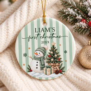 Stripes Erstes Weihnachten als süßer Schneemann Keramik Ornament