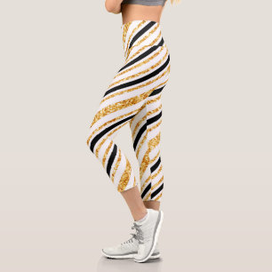 Stripes Gold Glitzer Black Boho Populäre Kollektio Capri Leggings