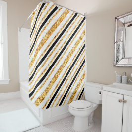 Stripes Gold Glitzer Black Boho Populäre Kollektio Duschvorhang