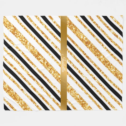 Stripes Gold Glitzer Black Boho Populäre Kollektio Fleecedecke (Vorderseite (Horizontal))