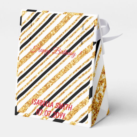 Stripes Gold Glitzer Black Boho Populäre Kollektio Geschenkschachtel (Rückseite)