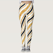 Stripes Gold Glitzer Black Boho Populäre Kollektio Leggings (Vorderseite)
