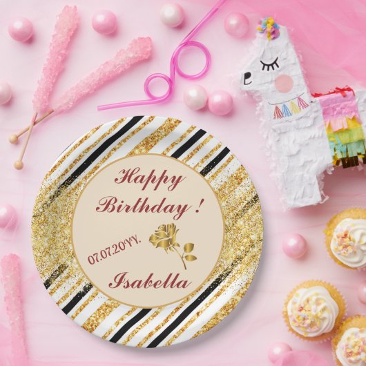 Stripes Gold Glitzer Black Boho Populäre Kollektio Pappteller (Party)