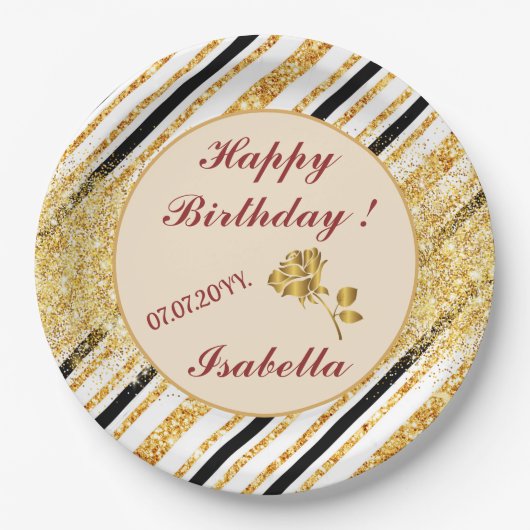 Stripes Gold Glitzer Black Boho Populäre Kollektio Pappteller (Vorderseite)