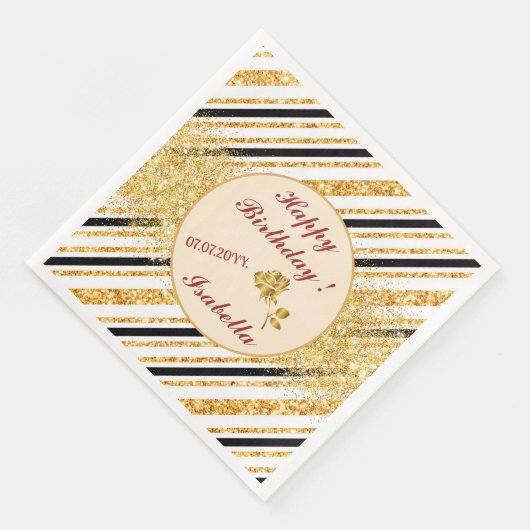 Stripes Gold Glitzer Black Boho Populäre Kollektio Serviette (Ecke)