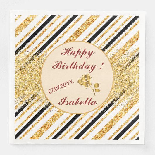 Stripes Gold Glitzer Black Boho Populäre Kollektio Serviette (Vorderseite)